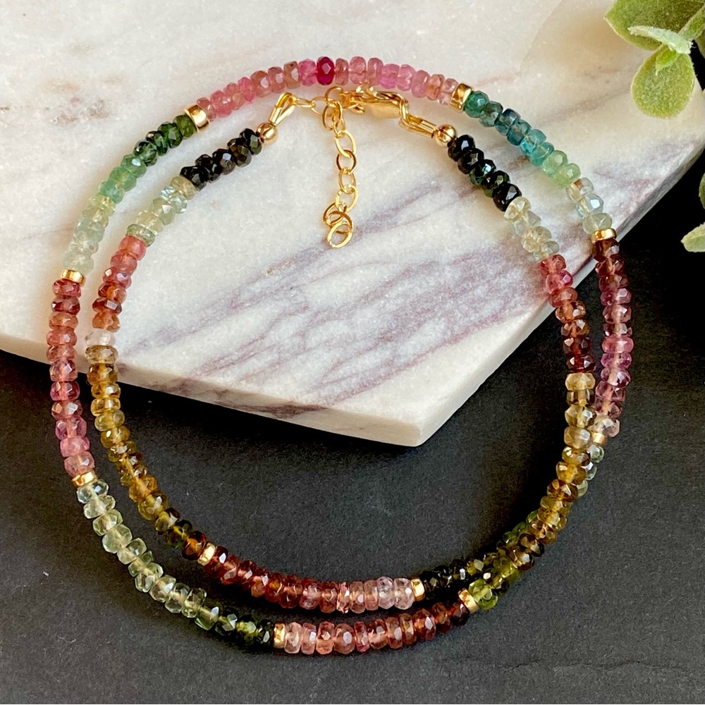 Watermelon Tourmaline Necklace Multi Tourmaline Choker Mixed color Bead Gemstone